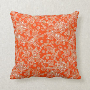 Orange Damask Swirl Pattern Cushion