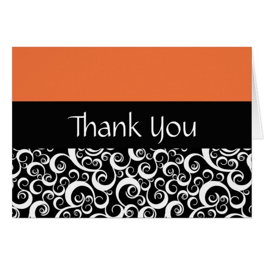 Orange Damask Swirls Thank You Cards