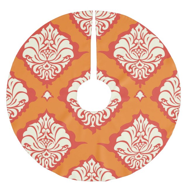 Orange damask wallpaper: floral seamless. brushed polyester tree skirt (Front)