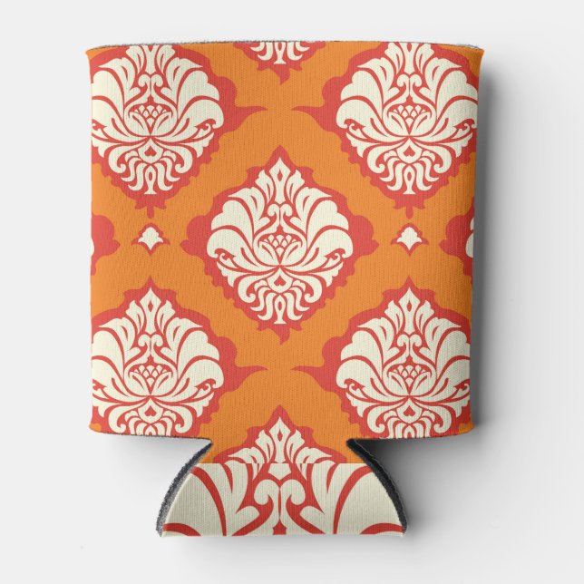 Orange damask wallpaper: floral seamless. can cooler (Front)