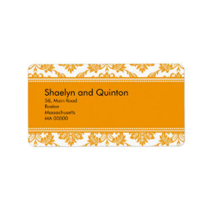 Orange Damask Wedding Address Labels