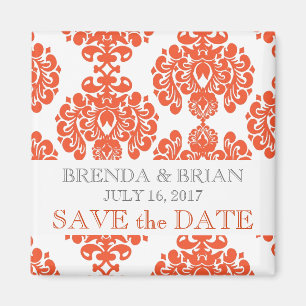 Orange Damask Wedding Save the Date Magnet