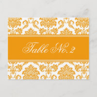 Orange Damask Wedding Table Number