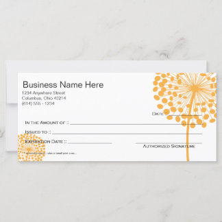 Orange Dandelion Flower Gift Certificate Design 2