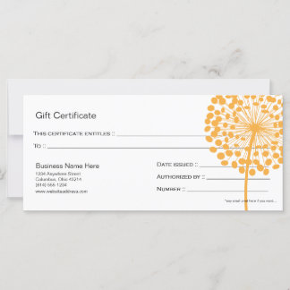 Orange Dandelion Flower Gift Certificate Design 3