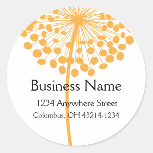 Orange Dandelion Flower Round Address Labels