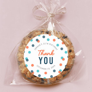 Orange Dark Blue Confetti Birthday Thank You Classic Round Sticker