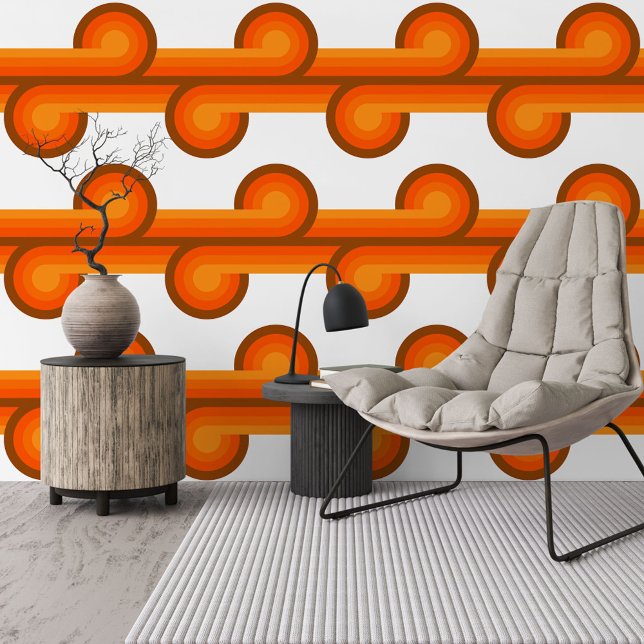 Orange Dark Brown Circles Waves Lines Pattern Wallpaper (Creator Uploaded)