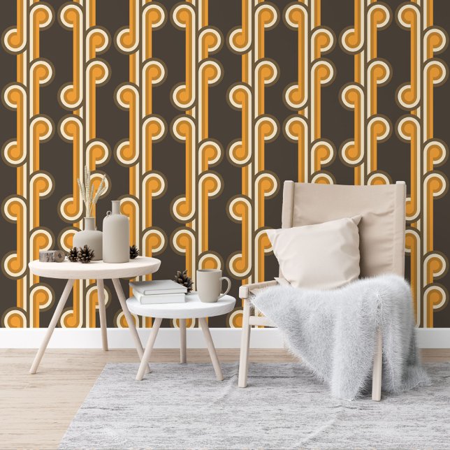 Orange Dark Brown Ivory Circles Wavy Lines Pattern Wallpaper (Creator Uploaded)