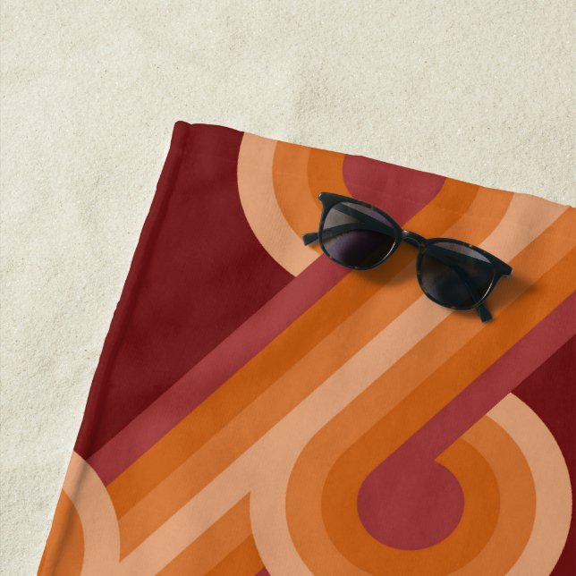 Orange Dark Maroon Red Retro Circles Art Pattern Beach Towel (In Situ)