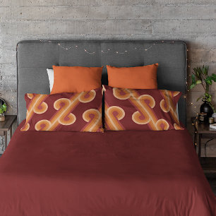 Orange Dark Maroon Red Retro Circles Art Pattern Pillowcase