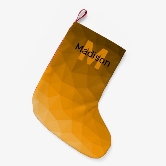 Orange dark ombre geometric mesh pattern Monogram Small Christmas Stocking (Front (Hanging))