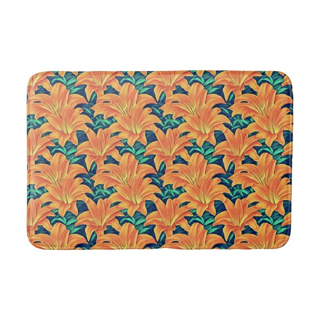 Orange Day Lilies with Green Leaves Bath Mat (Front)