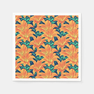 Orange Day Lilies with Green Leaves Napkin