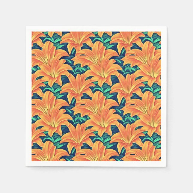 Orange Day Lilies with Green Leaves Napkin (Front)
