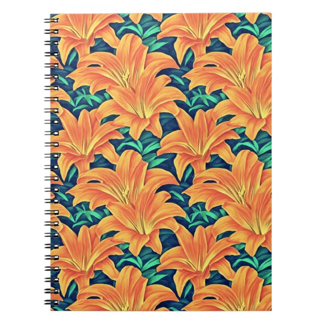Orange Day Lilies with Green Leaves Notebook (Front)