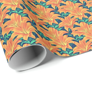 Orange Day Lilies with Green Leaves    Wrapping Paper