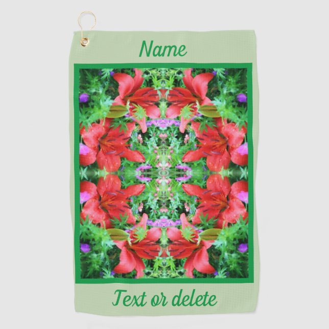 Orange Daylilies Abstract Flower Art Personalised Golf Towel (Front)