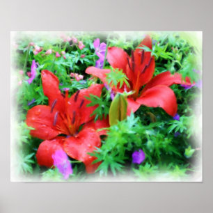 Orange Daylilies Flower Art Poster