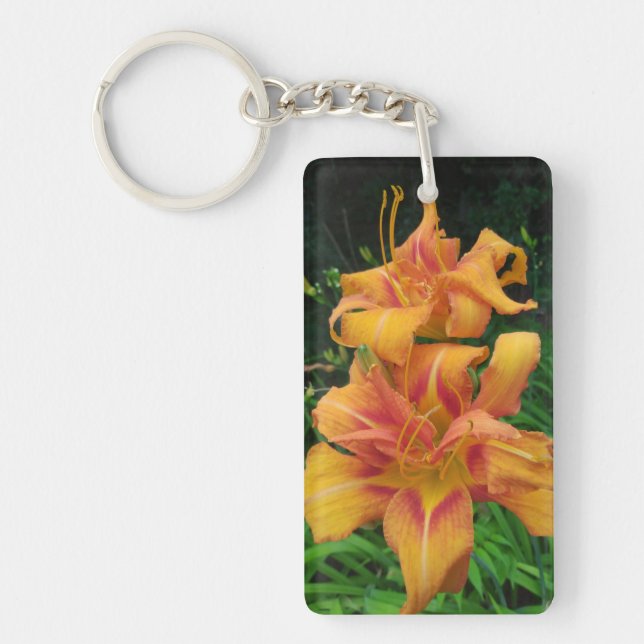 Orange Daylily Blooms Key Ring (Front)