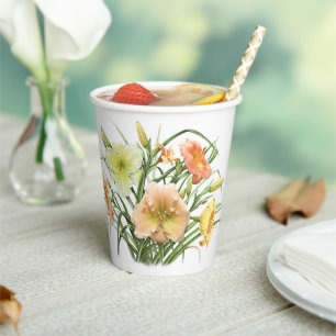 Orange Daylily Bouquet Botanical Design  Paper Cups