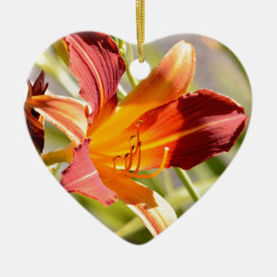 Orange daylily ceramic tree decoration