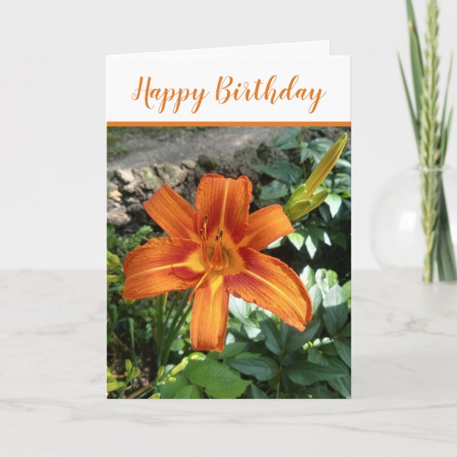 Orange Daylily Photo Happy Birthday  Card (Front)