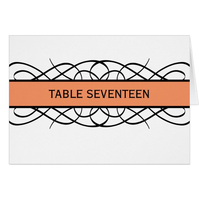 Orange Deco Flourish Table Number Card (Front Horizontal)