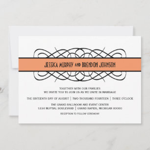 Orange Deco Flourish Wedding Invite