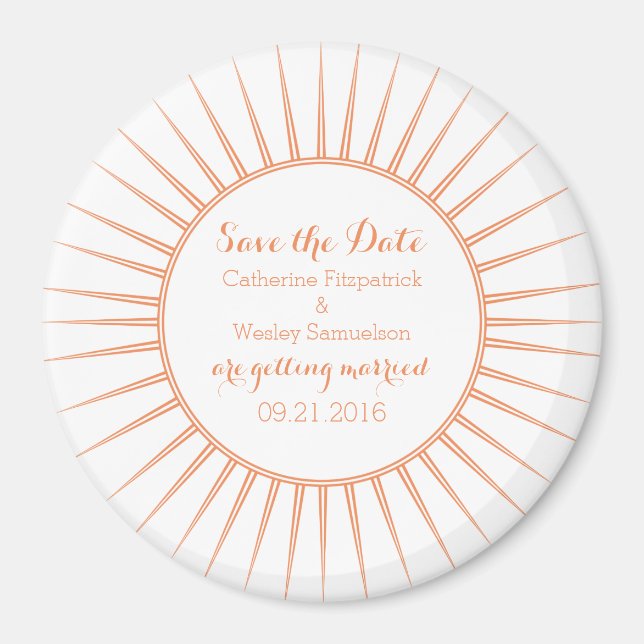 Orange Deco Retro Save the Date Magnet (Front)