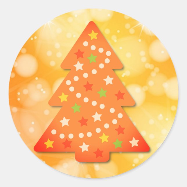 Orange Decorated Christmas Tree Sticker (Front)