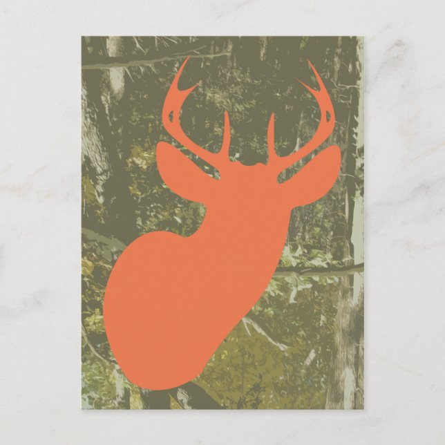 Orange Deer + Camo Birthday Postcard Invite (Front)