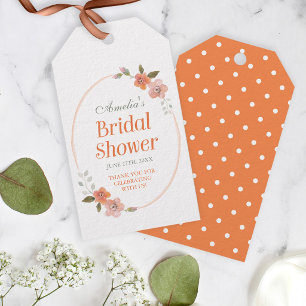 Orange Delicate Floral Bridal Shower Gift Tags