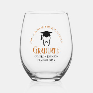 Orange Dental School Custom Dentist Graduation Stemless Wine Glass