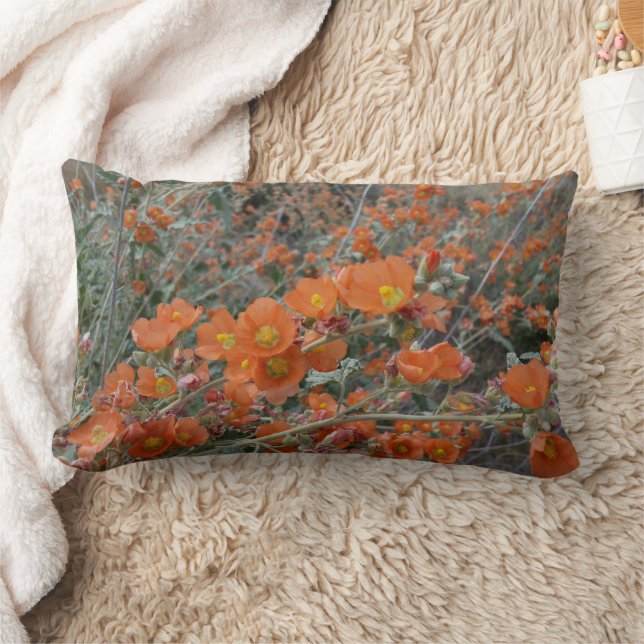 Orange Desert Globemallow Flowers In Bloom Lumbar Cushion (Blanket)