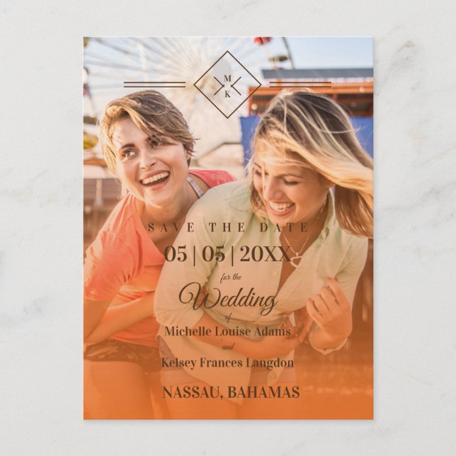 Orange Destination Wedding Gay Lesbian Wedding Postcard (Front)