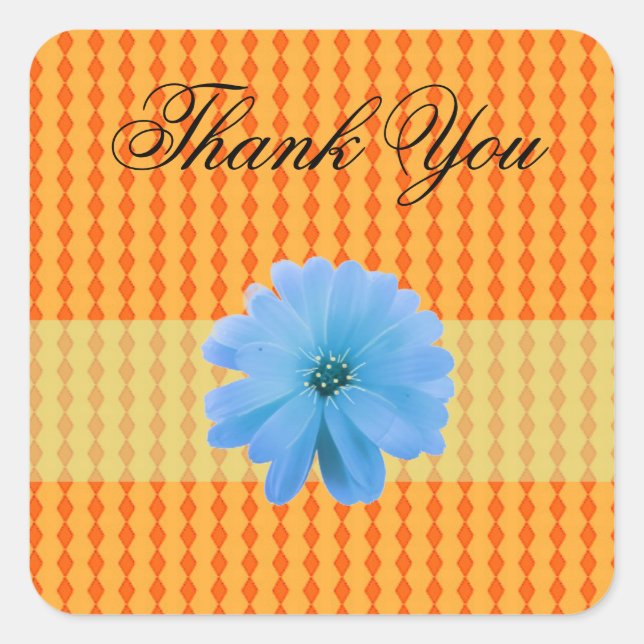 Orange Diamond Blue Flower Thank You Square Sticker (Front)