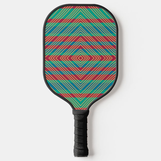 Orange Diamond Blue Red Turquoise Pattern Pickleball Paddle (Front)