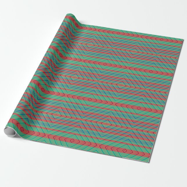 Orange Diamond Blue Red Turquoise Pattern  Wrapping Paper (Unrolled)