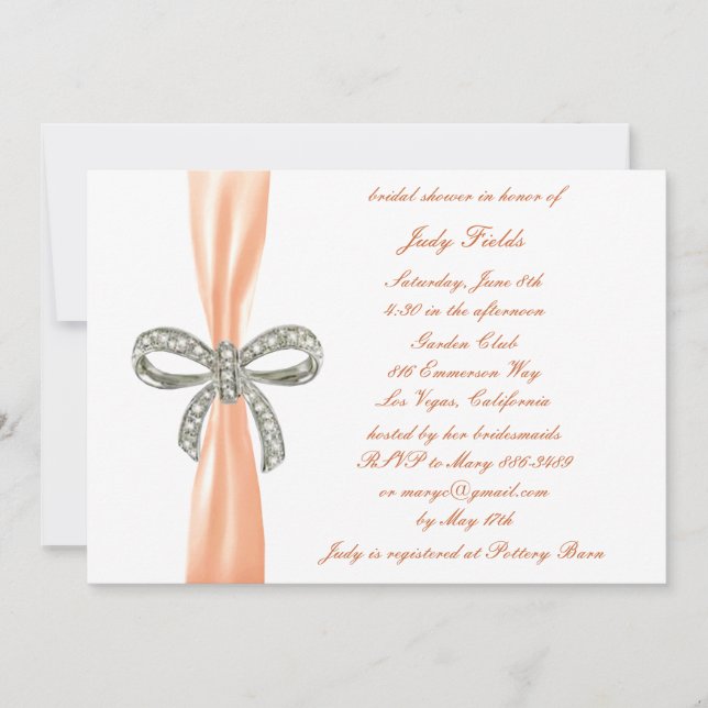 Orange Diamond Bow Bridal Shower Invitation (Front)