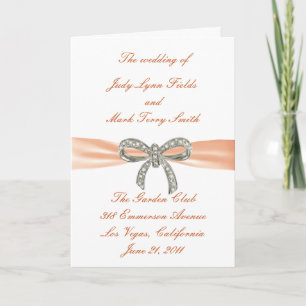 Orange Diamond Bow Wedding Program Card