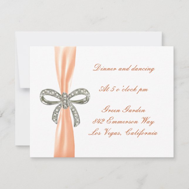 Orange Diamond Bow Wedding Reception Card (Front)