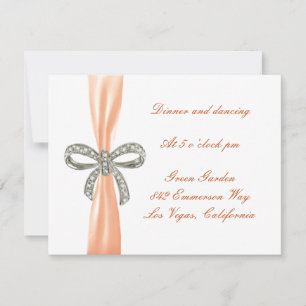 Orange Diamond Bow Wedding Reception Card