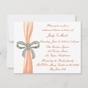 Orange Diamond Bow Wedding Rehearsal Dinner Invite