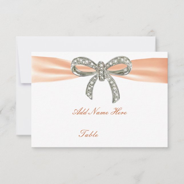 Orange Diamond Bow Wedding Table Place Card (Front)