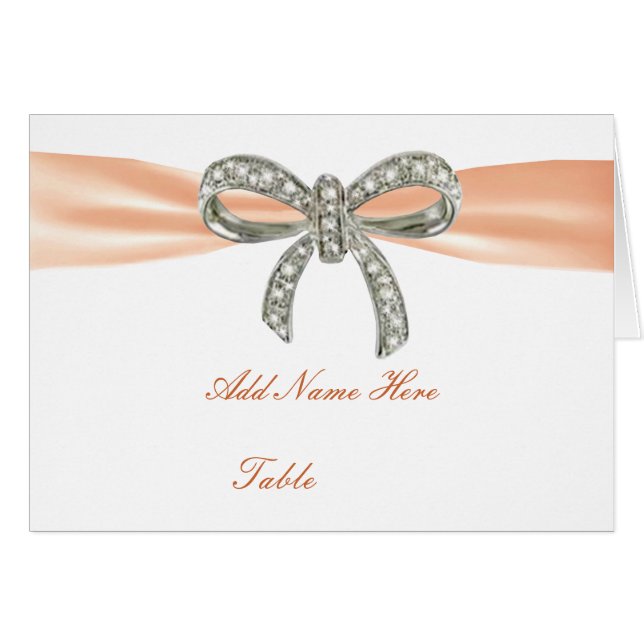 Orange Diamond Bow Wedding Table Place Card (Front Horizontal)
