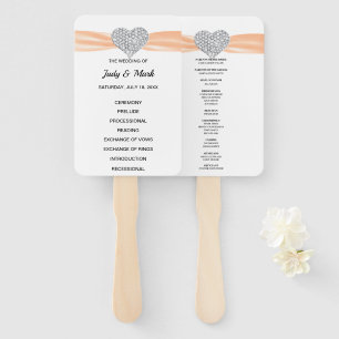 Orange Diamond Heart Wedding Program Hand Fan