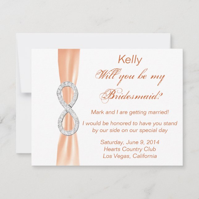 Orange Diamond Infinity Wedding Bridesmaid Card (Front)