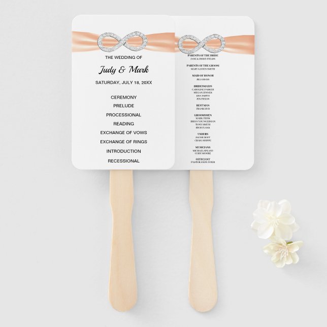 Orange Diamond Infinity Wedding Program Fans (Front and Back)