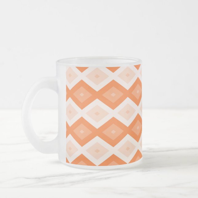 Orange diamond pattern frosted glass coffee mug (Left)